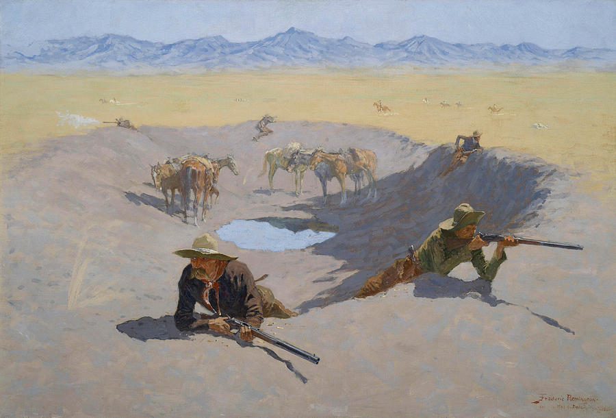 Frederic Remington Painting - Fight for the Waterhole  #10 by Frederic Remington