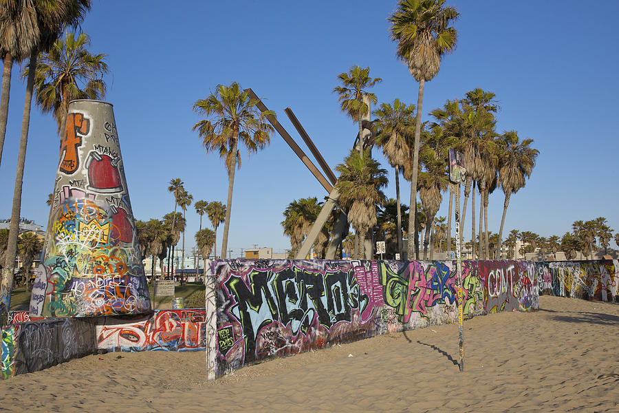 10 ft concrete cones and graffiti walls near Venice Beach Skate Park, Venice Beach, California, USA, May 2010 Photograph by Barry Winiker