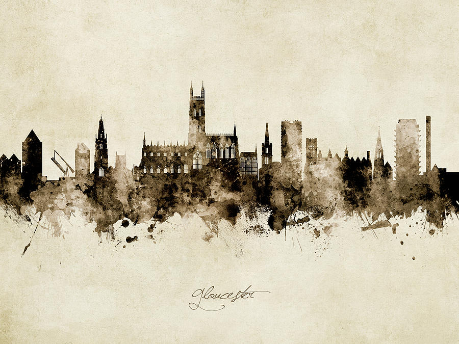 Skyline Digital Art - Gloucester England Skyline #10 by Michael Tompsett
