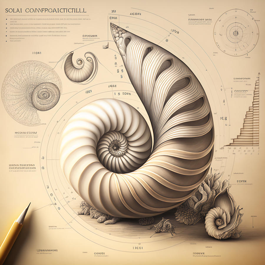 Hand Drawn Sacred Fibonacci Sequence Drawing by RAGANA Design Pixels