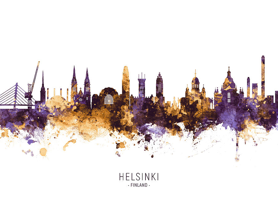 Skyline Digital Art - Helsinki Finland Skyline #10 by Michael Tompsett