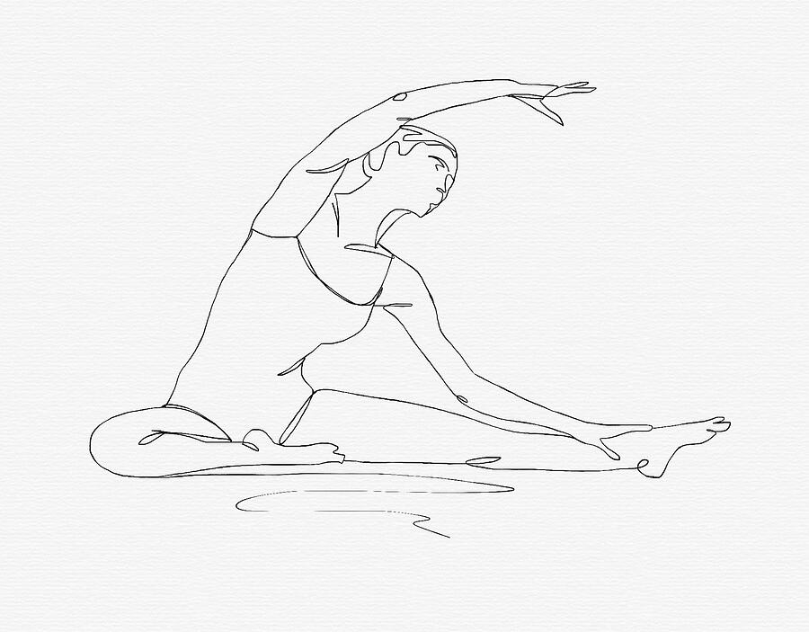 Illustration. Continuous line ink drawing. Sport woman engaged in yoga on white background #10 Photograph by Myself