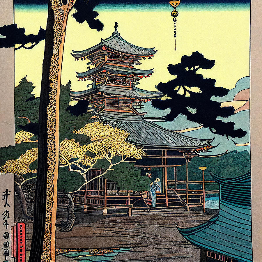 Fantasy Digital Art - Japanese  Landcape    intricate  zen  art  Ukiyo  e  ja  by Asar Studios #10 by Celestial Images