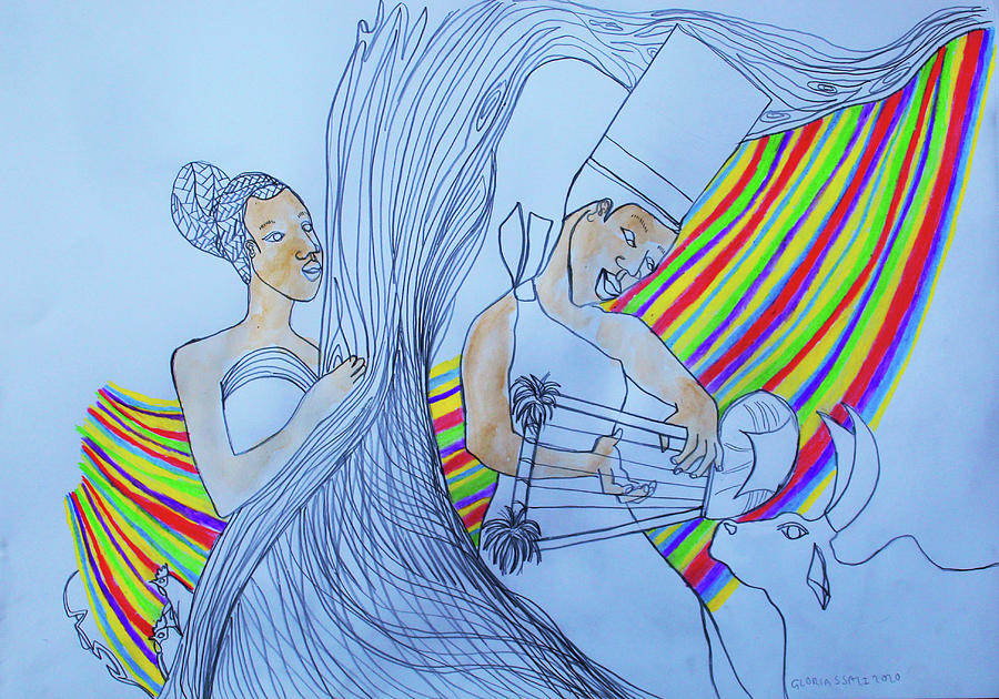 Kintu and Nambi Legend #10 Painting by Gloria Ssali