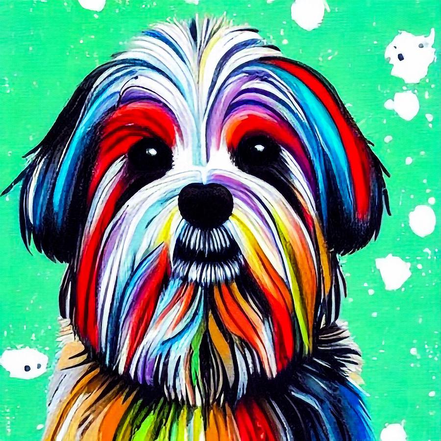 Lhasa Apso Dog Splatter painting Digital Art by Adrien Efren - Fine Art ...