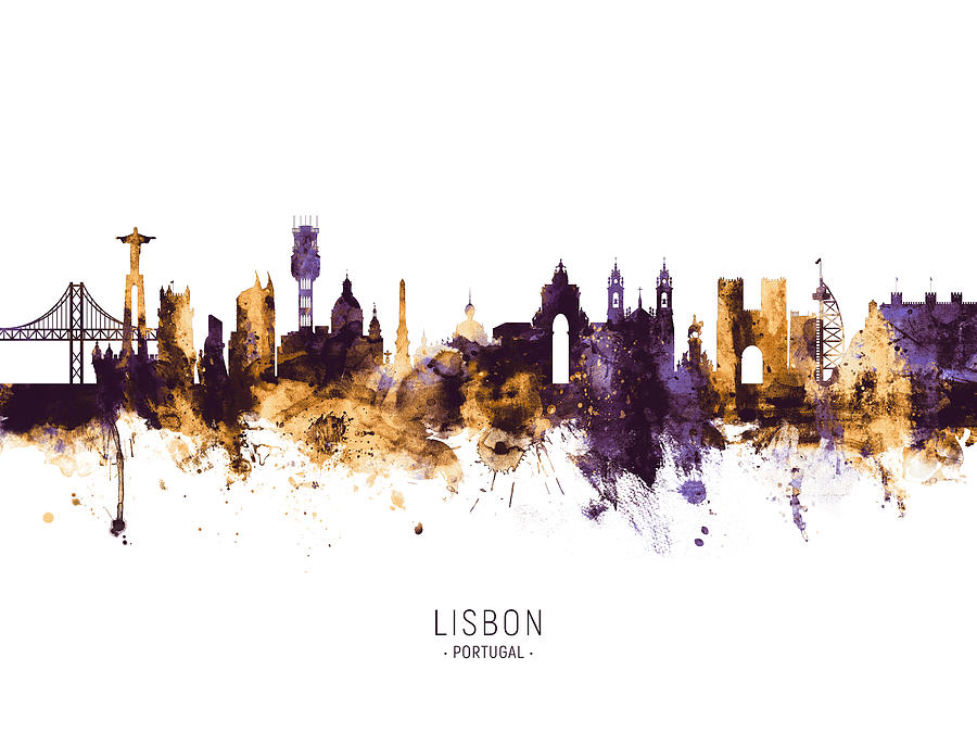 Lisbon Digital Art - Lisbon Portugal Skyline by Michael Tompsett