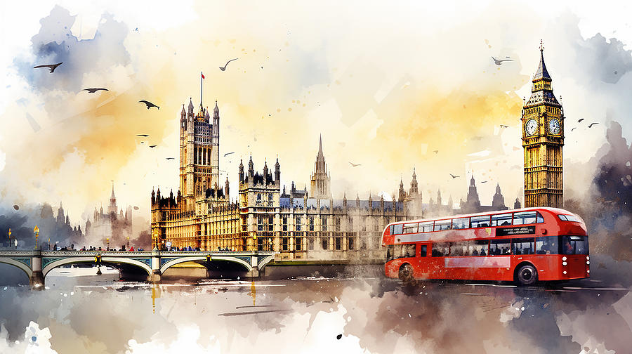 London Skyline Watercolour #11 Mixed Media