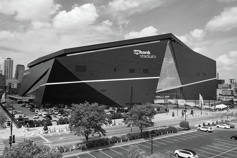 Minnesota Vikings US Bank Stadium in Minneapolis Minnesota in black and white #10 Photograph by Eldon McGraw