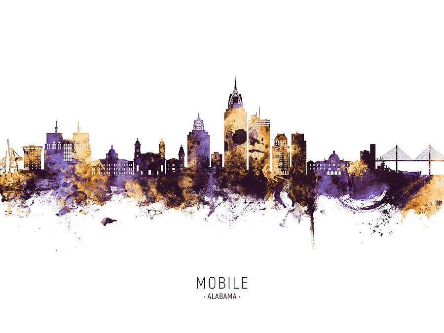 Mobile Skyline Digital Art - Mobile Alabama Skyline #10 by Michael Tompsett