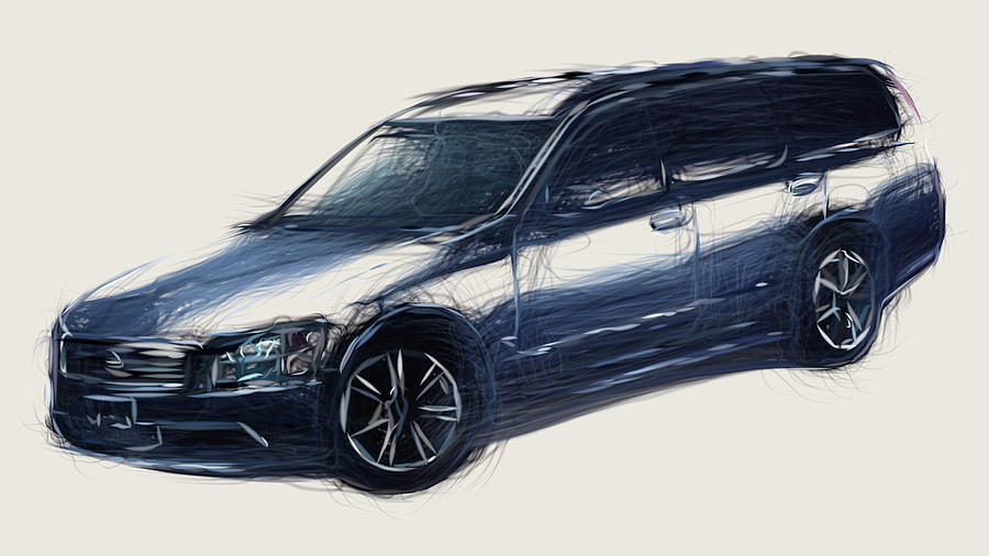 Nissan Stagea Car Drawing #10 Digital Art by CarsToon Concept