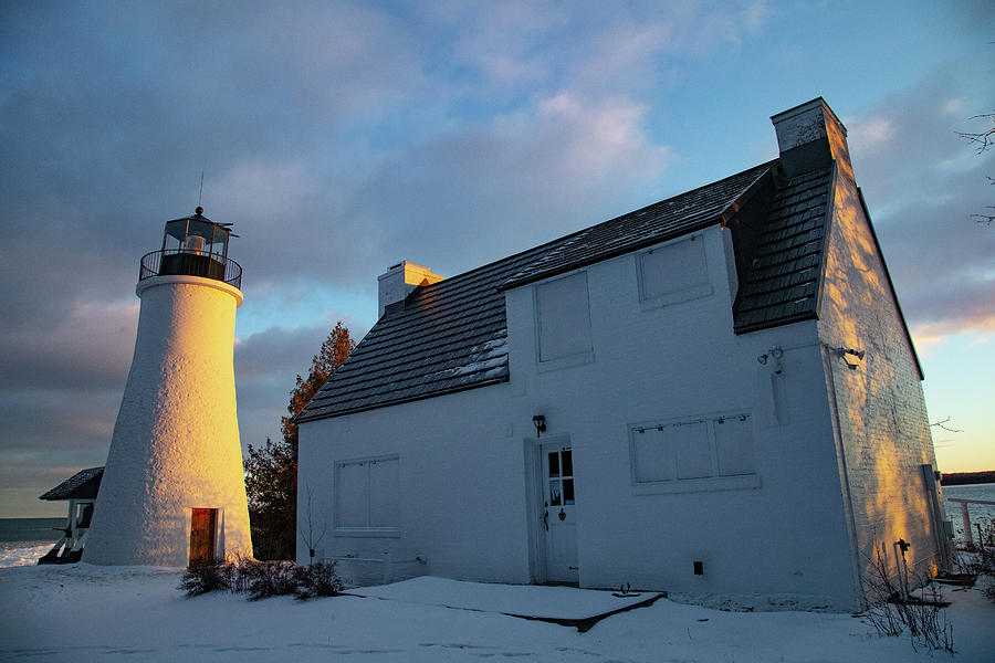 Old Presque Isle Lighthouse in Michigan along Lake Huron in the winter #10 Photograph by Eldon McGraw
