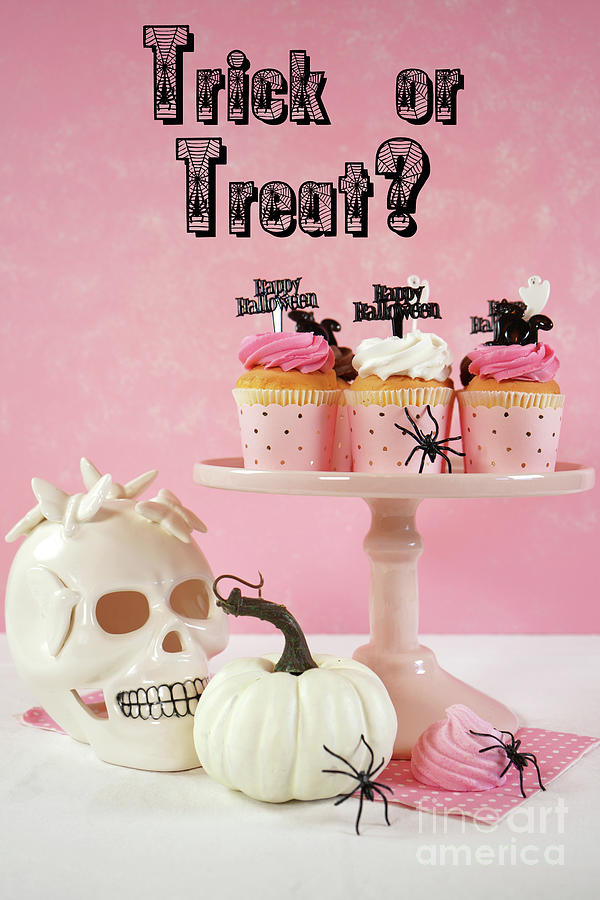 On trend pink Halloween party table with cupcakes #10 Photograph by Milleflore Images