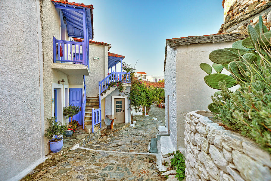 Picturesque alley in the old Chora of Alonissos, Greece #10 Photograph by Constantinos Iliopoulos