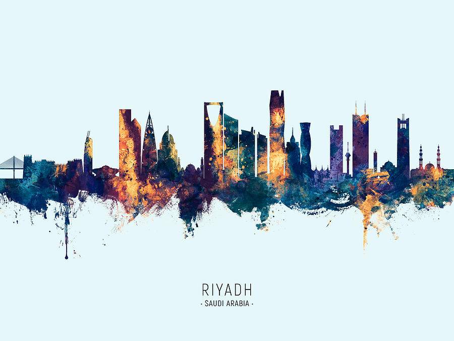 Skyline Digital Art - Riyadh Saudi Arabia Skyline #10 by Michael Tompsett