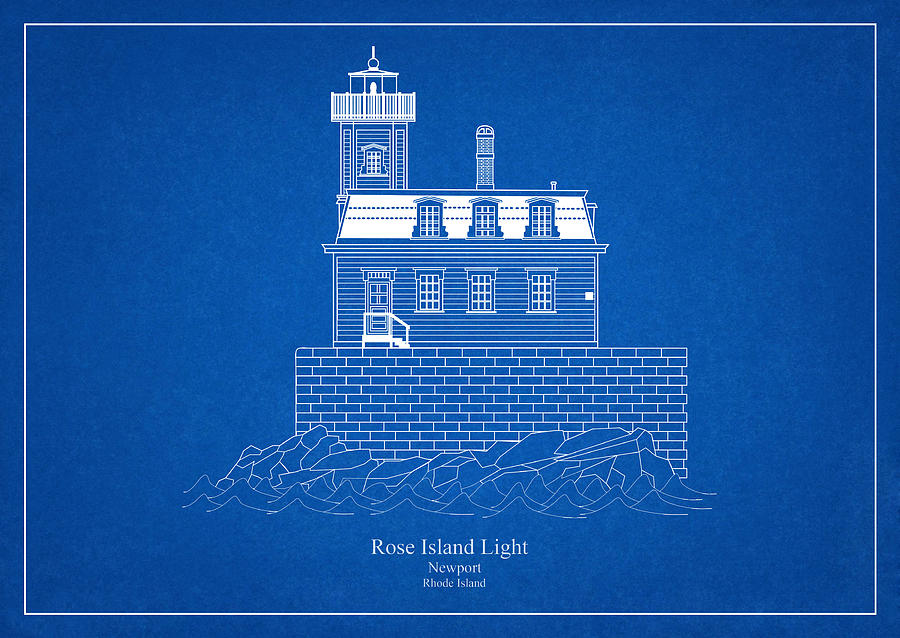 Architecture Drawing - Rose Island Lighthouse - Rhode Island - blueprint drawing #8 by SP JE Art