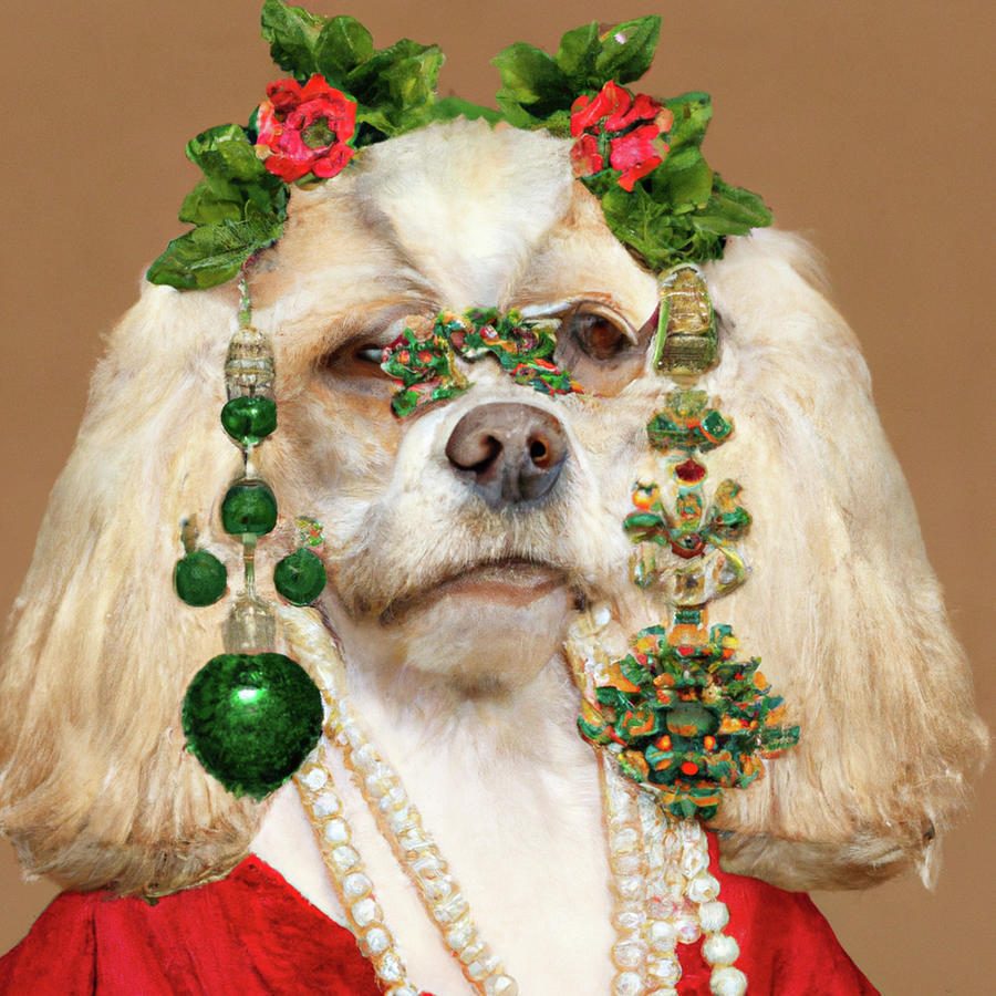 Royal, Ugly Christmas, Pet Portrait, Royal Dog Painting, Animal, King Portrait, Classic Pet Portrait #10 Painting by Ricki Mountain