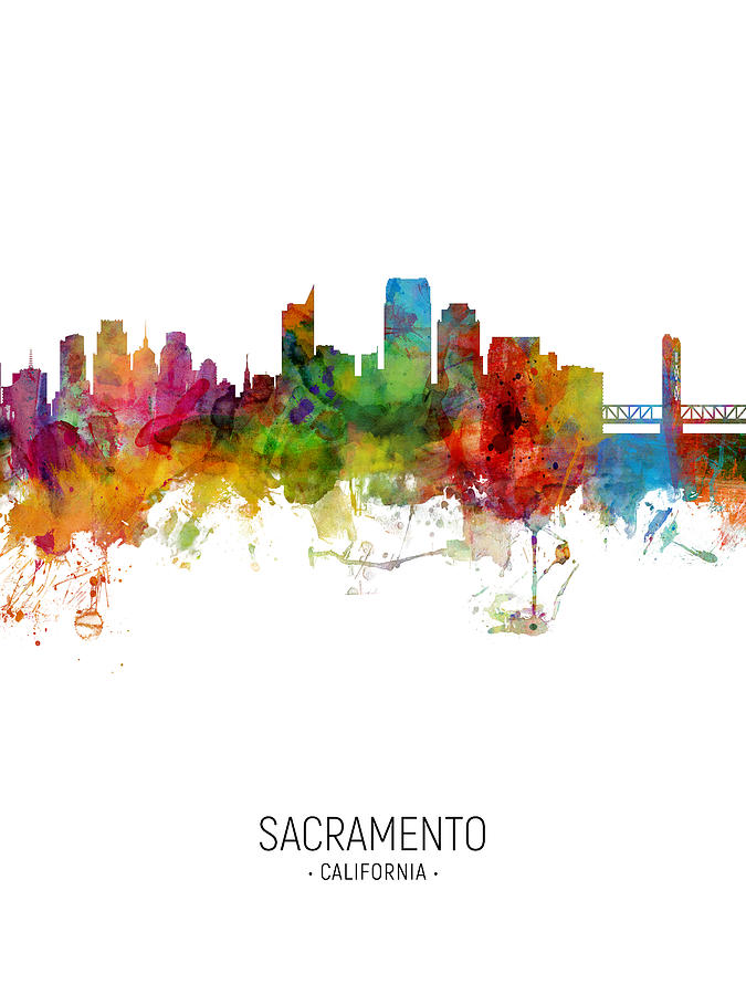 Sacramento Digital Art - Sacramento California Skyline #10 by Michael Tompsett