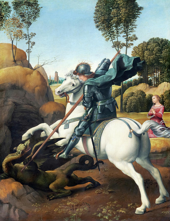 Raphael Painting - Saint George and the Dragon by Raphael by Mango Art