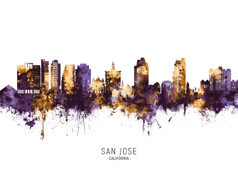San Jose Digital Art - San Jose California Skyline #10 by Michael Tompsett