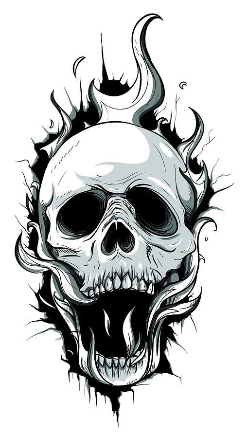 Skull on Fire with Flames Vector Illustration Digital Art by Dean ...