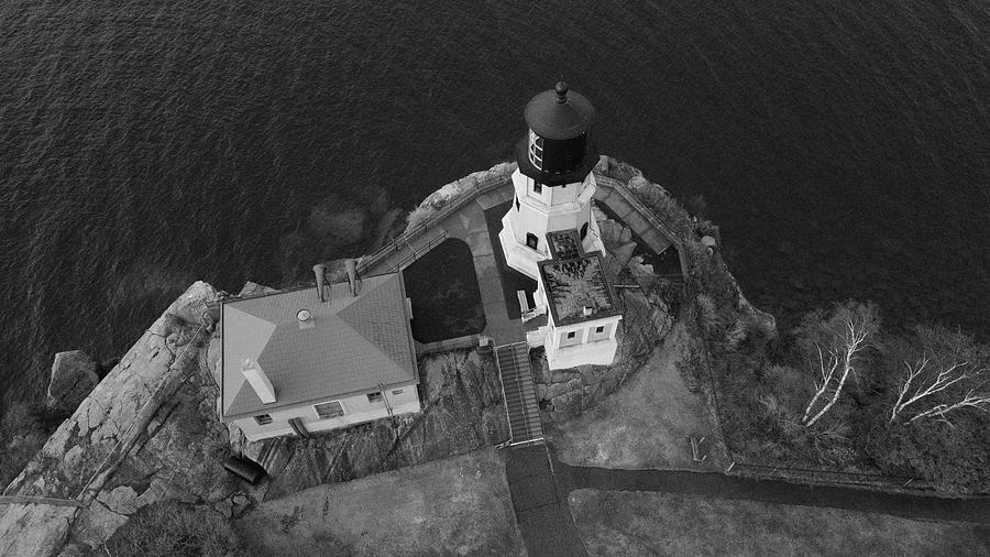 Split Rock Lighthouse in Minnesota along Lake Superior in black and white #10 Photograph by Eldon McGraw