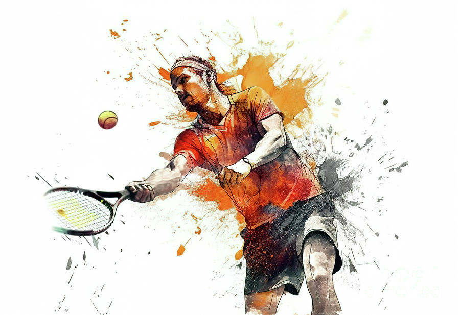 Tennis player in action during colorful paint splash. #10 Digital Art by Odon Czintos