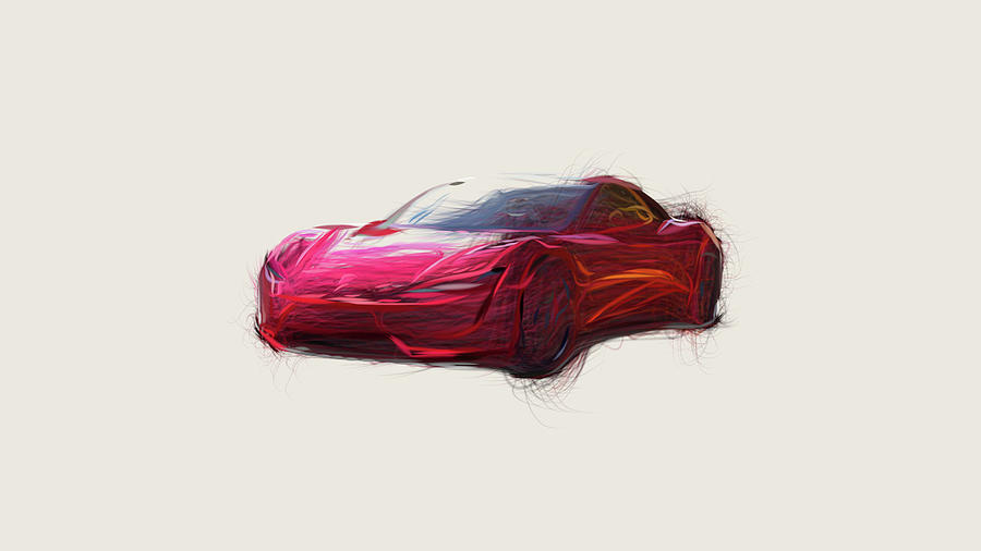 Tesla Roadster Car Drawing #10 Digital Art by CarsToon Concept