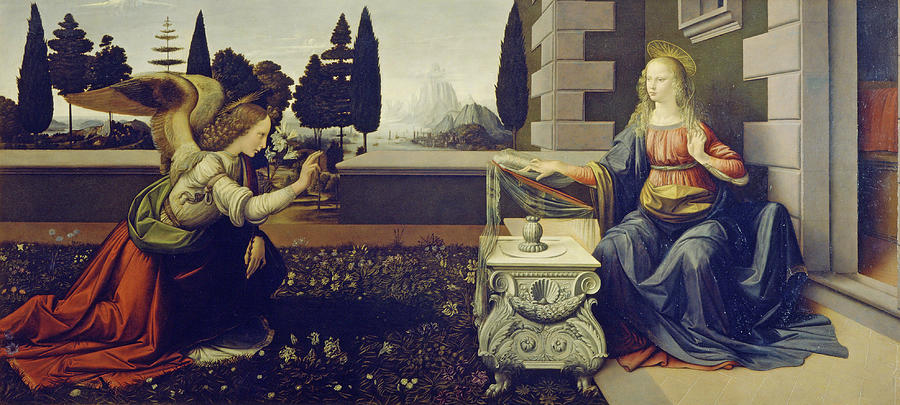 Leonardo Da Vinci Painting - The Annunciation by Leonardo Da Vinci