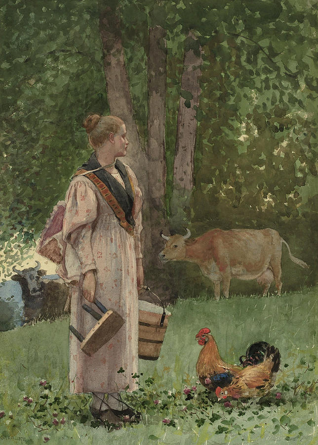 Winslow Homer Painting - The Milk Maid #10 by Winslow Homer