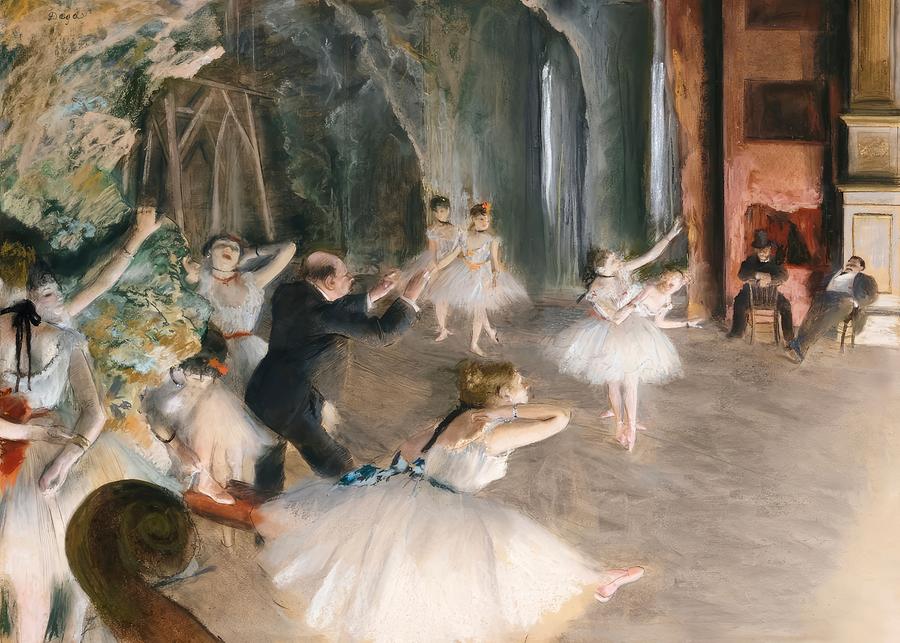 Edgar Degas Painting - The Rehearsal Onstage by Edgar Degas by Mango Art