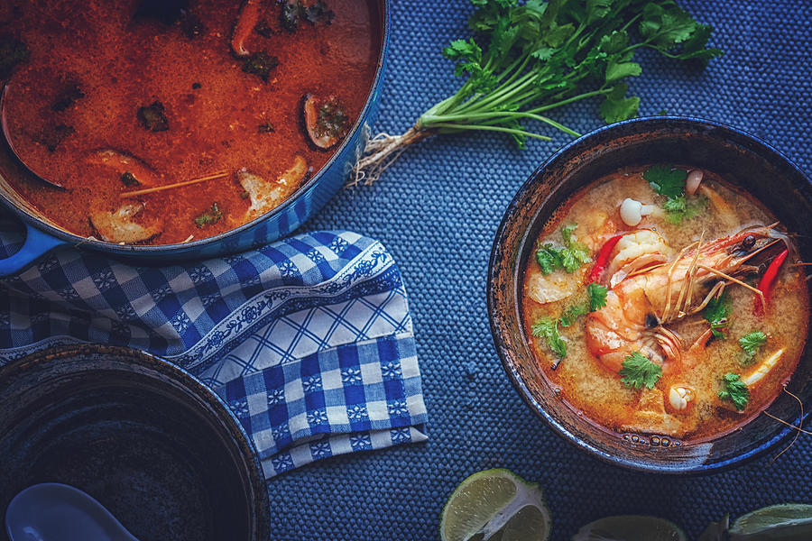 Tom Yum Goong Nam Kon Thai Soup with Shrimps, Enoki Mushrooms and Fresh Chili #10 Photograph by GMVozd