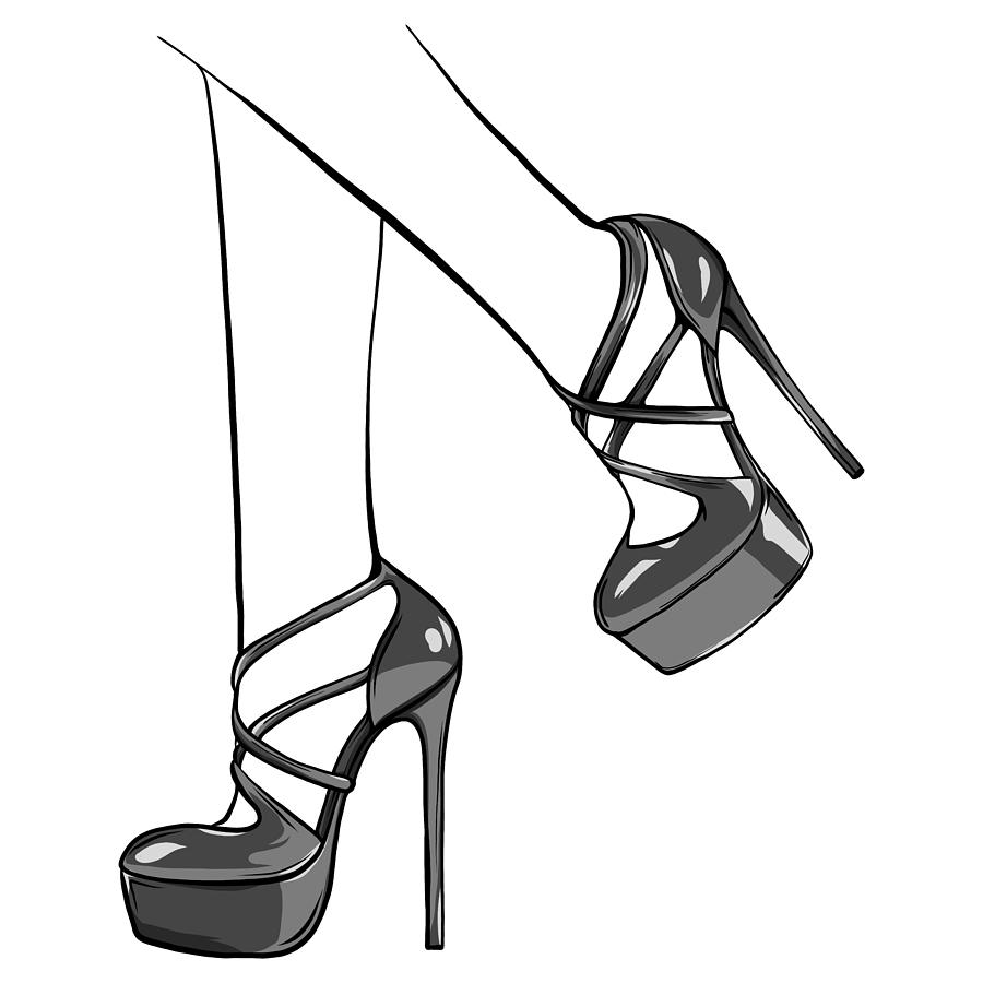 Vector girls in high heels. Fashion illustration. Female legs in shoes