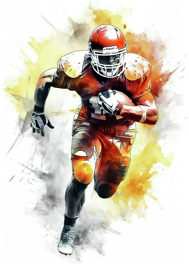 Watercolor abstract representation of American football.  #10 Digital Art by Odon Czintos