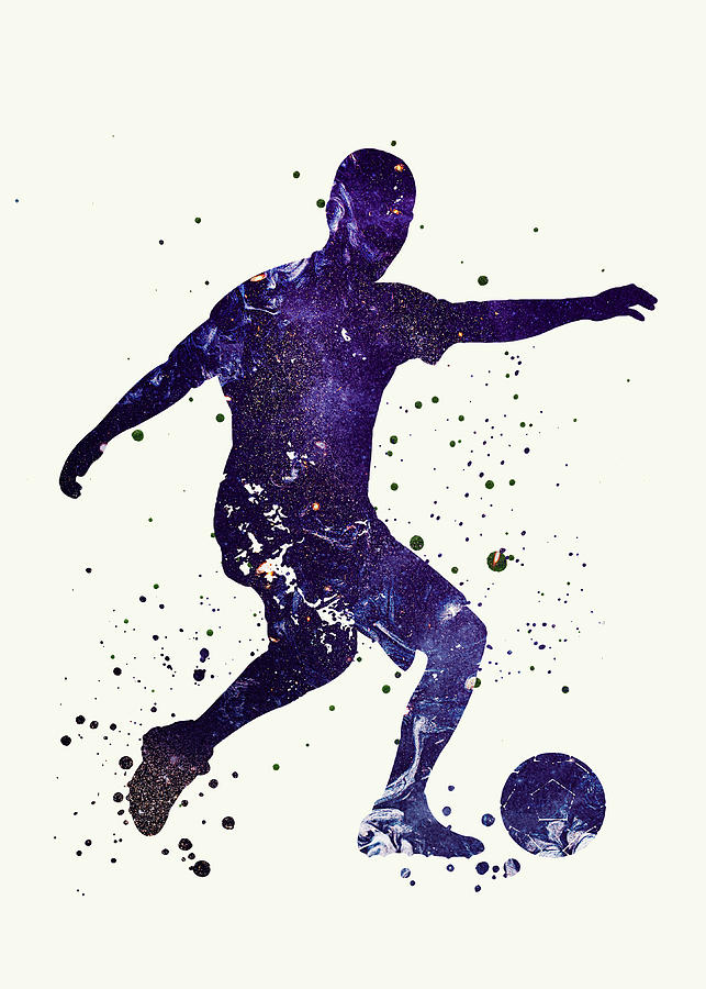 Watercolor Soccer Player Man BW Watercolor Print Running Soccer Boy ...