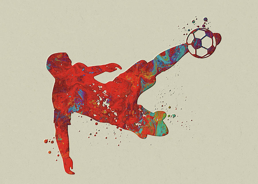 Watercolor Soccer Player Man Watercolor Print Running Soccer Boy 