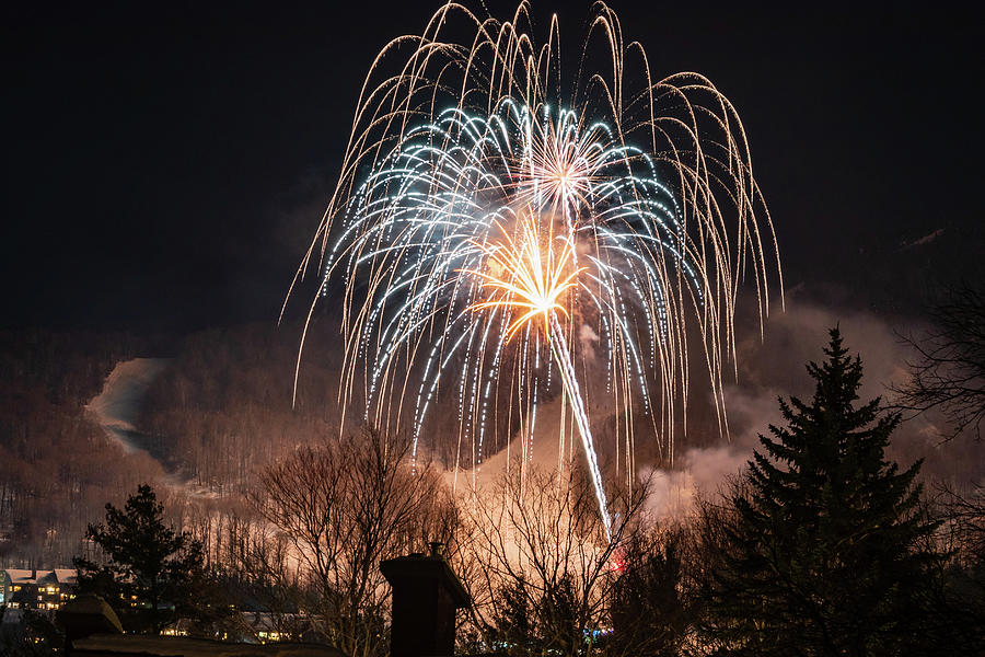 Winter Ski Resort Fireworks #10 Photograph by Chad Dikun
