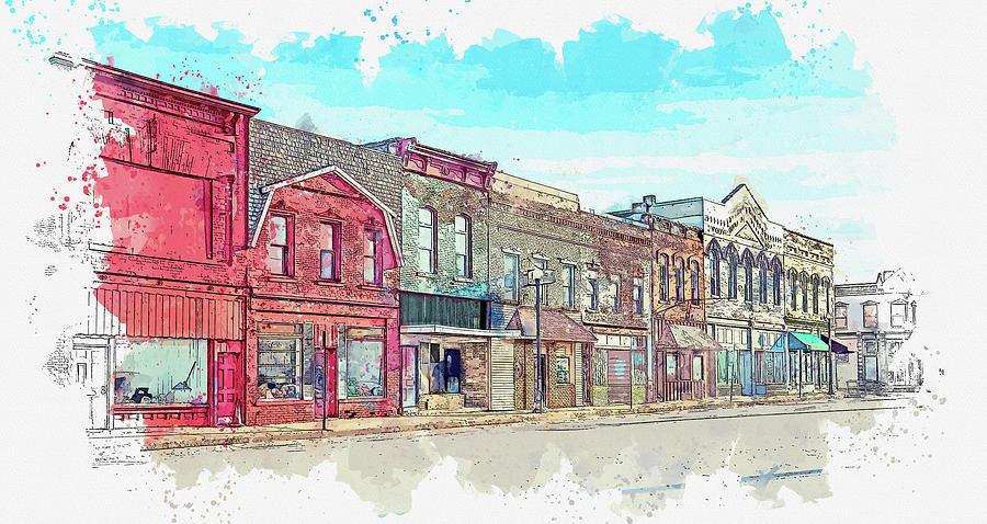 .100 Block Of S. Chicago St. Looking South Toward Pulaski St., Lincoln, Illinois  #100 Painting by Celestial Images