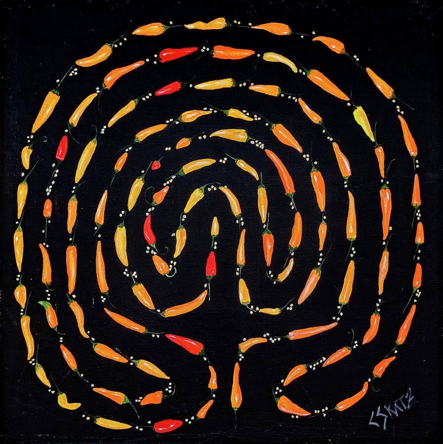 100 Chili Labyrinth Painting by Cyndie Katz