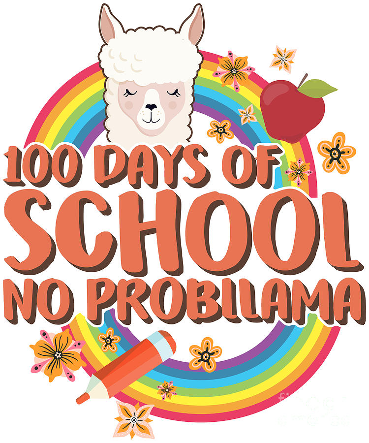 100 Days Of School No Probllama Funny Llama Tshirt 100 Days Of School No Probllama Funny Llama Tshirt