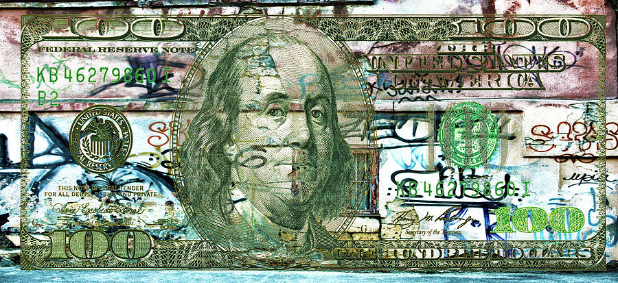 100 Dollar Bills Graffiti In The Wind All Colors In Spectrum 2 Pop Art 3 Painting by Tony Rubino