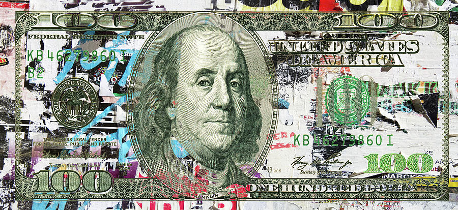 100 Dollar Bills Graffiti In The Wind All Colors In Spectrum 2 Pop Art 6 Painting by Tony Rubino