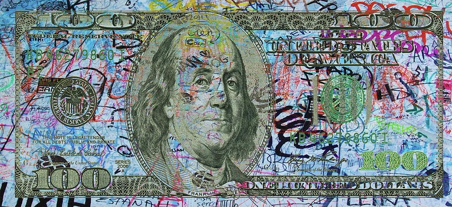 100 Dollar Bills In The Wind All Colors In Spectrum Mirror Image 2 Pop Art  Painting by Tony Rubino