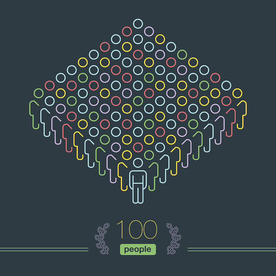100 People - Pixel perfect Infographic - Male Team Leader Drawing by Lushik