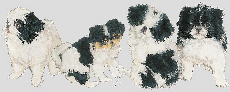 Japanese Chin Puppies Mixed Media by Barbara Keith