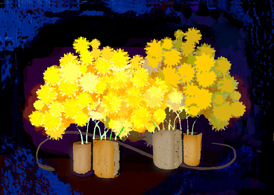 1096 B - So many yellow flowers Digital Art by Irmgard Schoendorf Welch