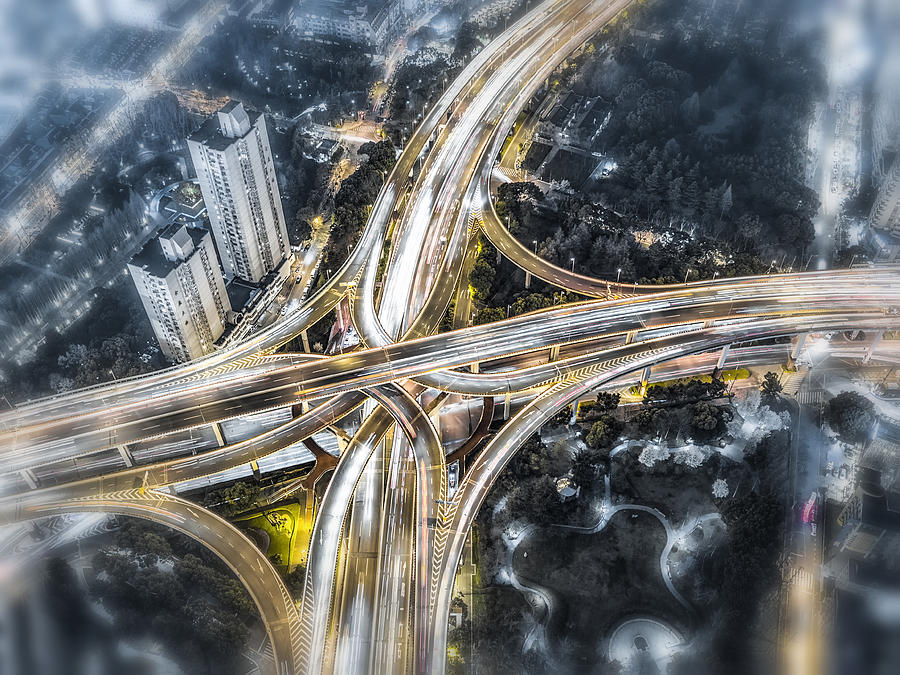 Aerial View of Shanghai Highway at Night #11 Photograph by Jackal Pan