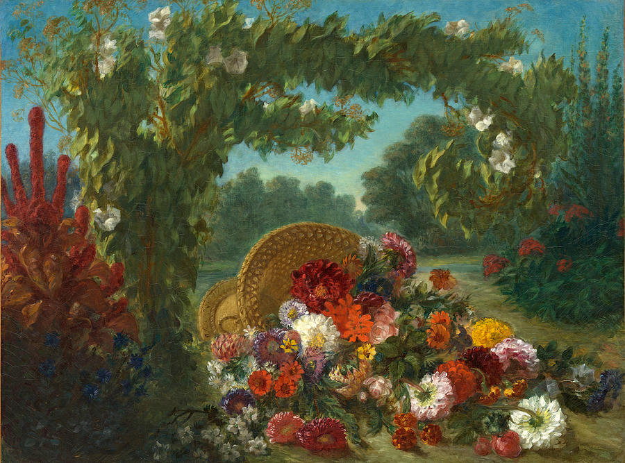 Basket of Flowers  #12 Painting by Eugene Delacroix