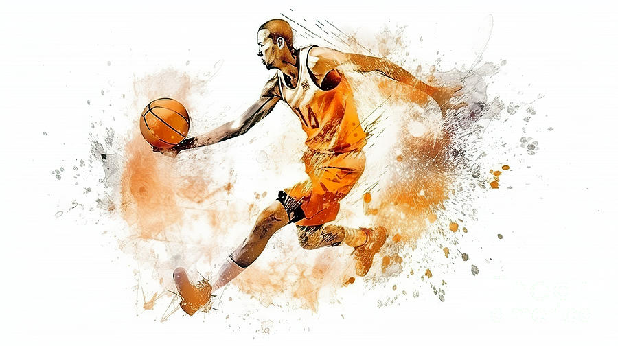 Basketball watercolor splash player in action. #11 Digital Art by Odon Czintos