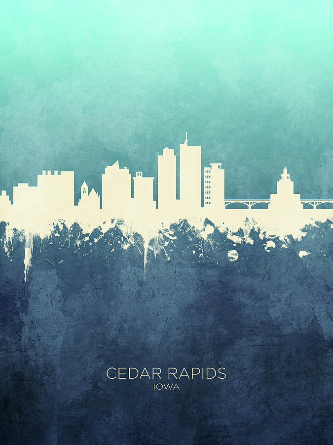 Cedar Rapids Digital Art - Cedar Rapids Iowa Skyline #11 by Michael Tompsett