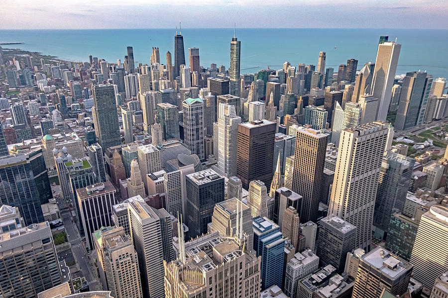 Chicago city skyscrapers aerial view, blue sky background. Skyde ...